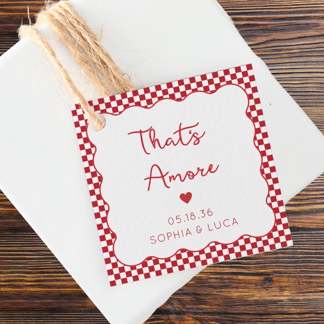 Étiquettes Cadeau "That's Amore" Chic Red À damiers Mariage italien (Créateur téléchargé)