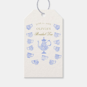 Étiquettes-cadeau Thé nuptiale bleu Chine dentelle blanche or douche