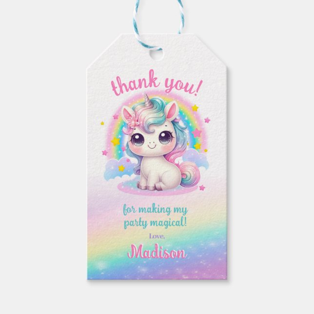 Étiquettes-cadeau Thème Anniversaire de la licorne (Devant)