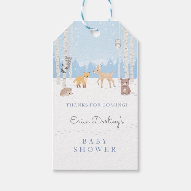Étiquettes-cadeau Thème baby shower Woodland | forêt d'hiver (Devant)