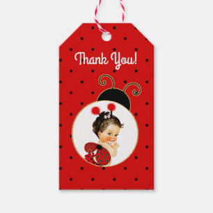 Étiquettes-cadeau Thème coccinelle bébé fille rouge et points noirs
