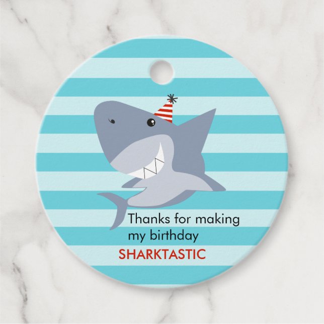 Étiquettes Cadeau Thème d'anniversaire de requin (Devant)