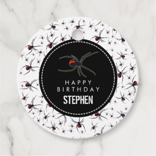 Étiquettes Cadeau Thème de fête d'anniversaire Red & Black Spider