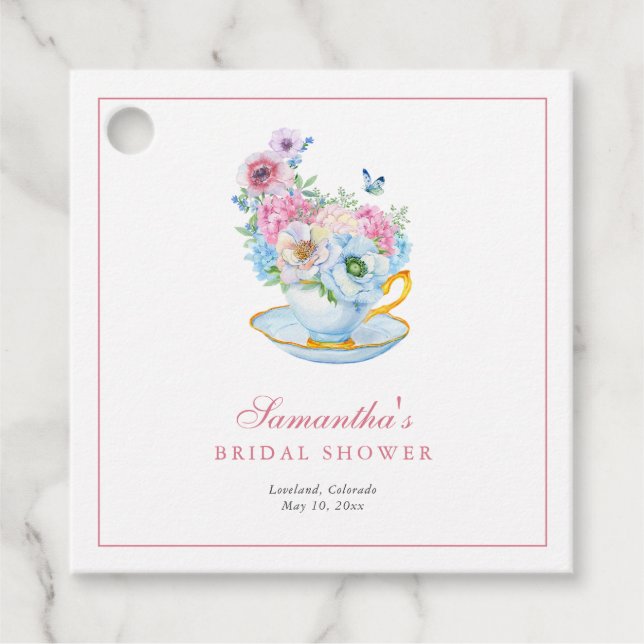 Étiquettes Cadeau Thème de fête de thé aquarelle pour un mariage (Devant)