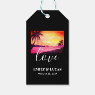 Étiquettes-cadeau Thème de mariage Tropical Plage Coucher de soleil
