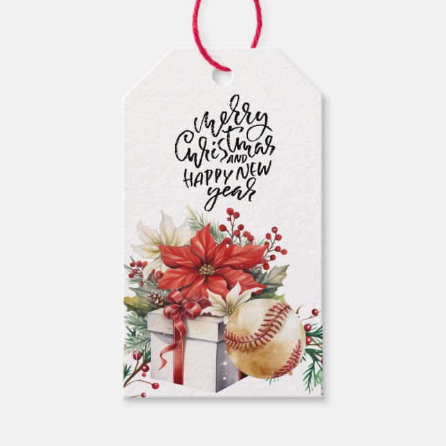 Étiquettes-cadeau Thème de Noël du baseball (Devant)