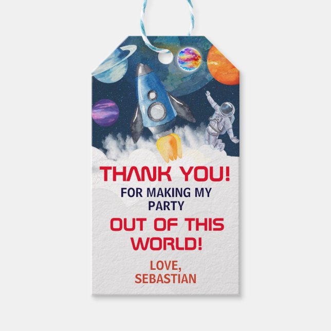 Étiquettes-cadeau Thème Espace Lune Anniversaire Fête Merci (Devant)