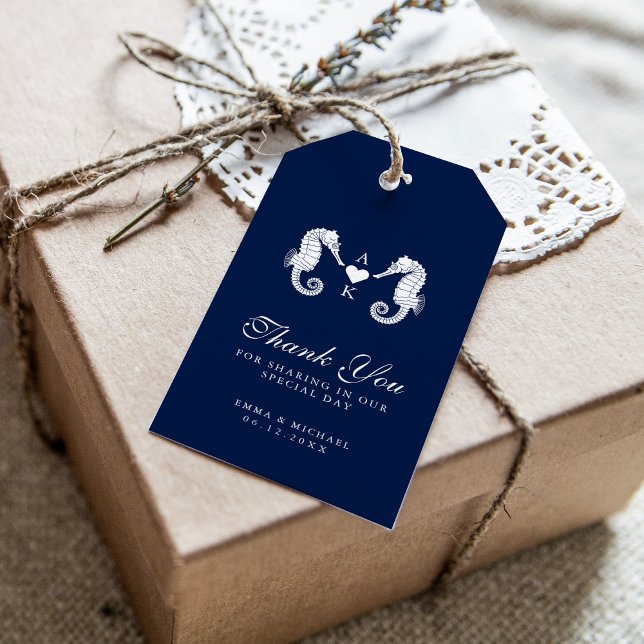 Étiquettes-cadeau Thème nautique Mariage double hippocampe Personnal (Créateur téléchargé)
