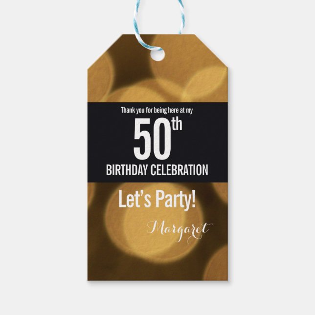 Étiquettes-cadeau Thème or et noir, 50ème anniversaire (Devant)