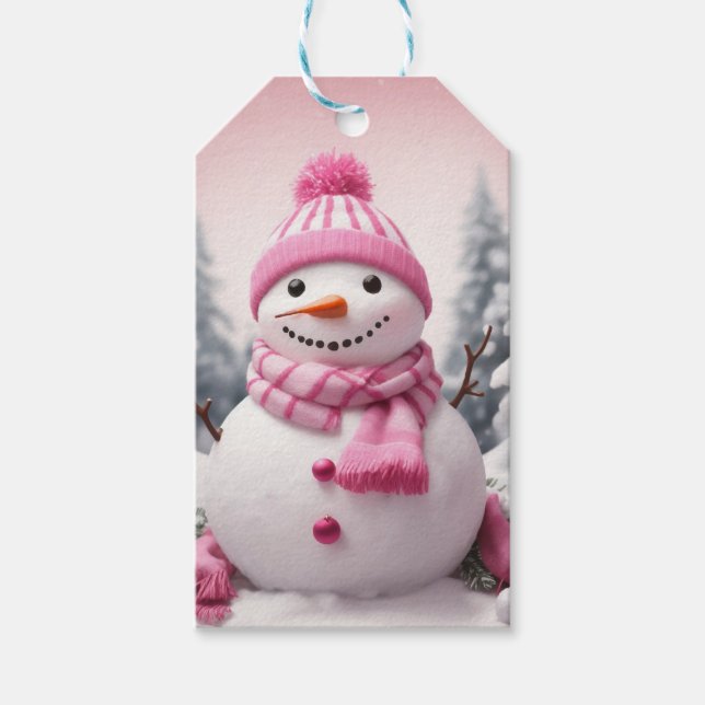 Étiquettes-cadeau Thème rose personnalisé Noël Snowman (Devant)
