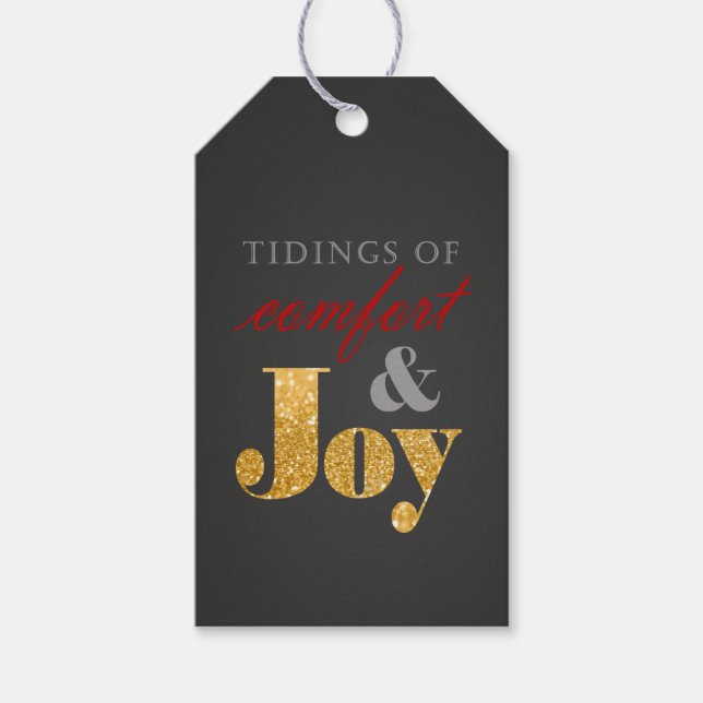 Étiquettes-cadeau Tidings Confort et Joy Gold Sparkle Noël (Devant)
