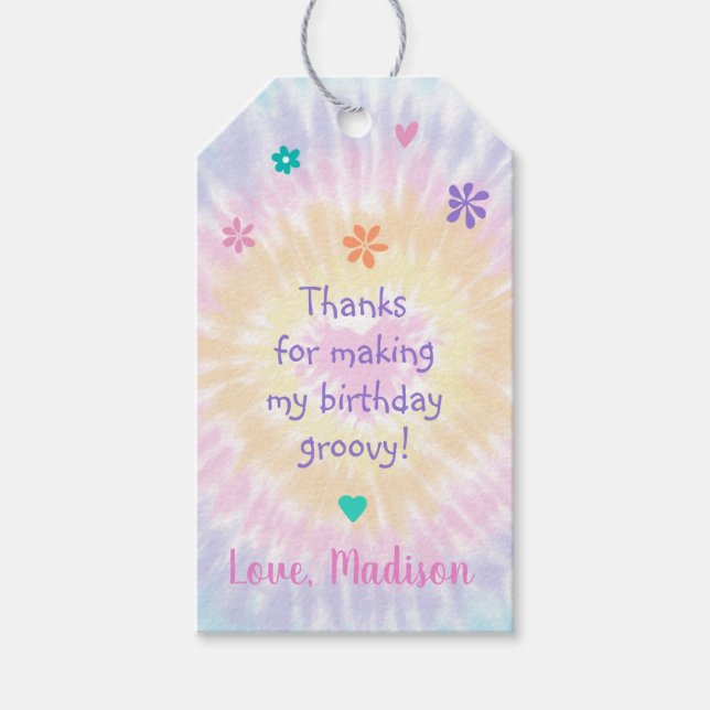 Étiquettes-cadeau Tie Dye Rainbow Boho Hippie Anniversaire Merci (Devant)
