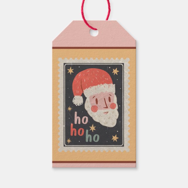 Étiquettes-cadeau Timbre papier rétro personnalisé Noël Père Noël Ho (Devant)