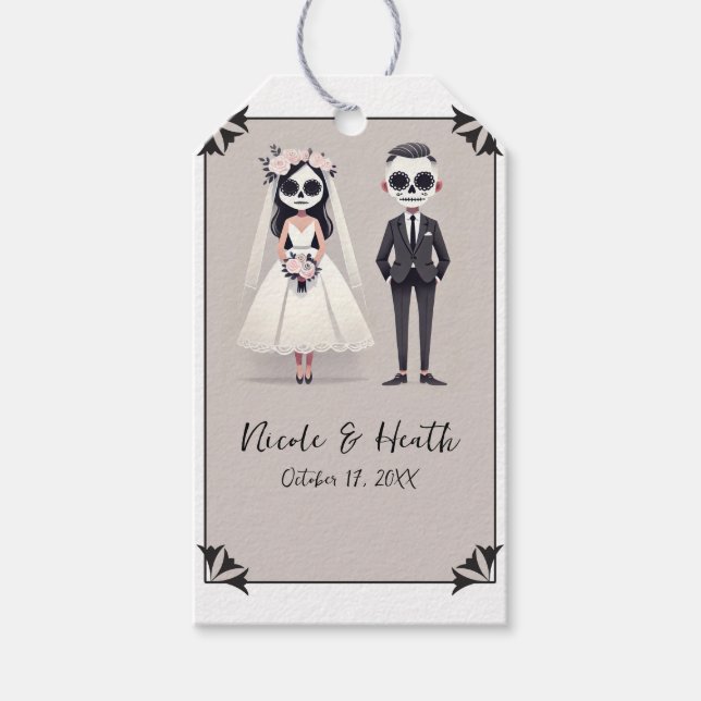 Étiquettes-cadeau Tip Toe Sugar Skull Bride & Groom Engagement (Devant)