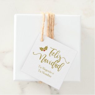 Étiquettes Cadeau Tipografía en Español Feliz Navidad con Acebo