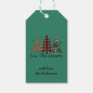 Étiquettes-cadeau "Tis the Season" Plaid Leopard Christmas Trees