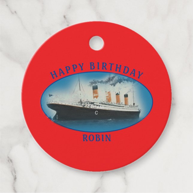 Étiquettes Cadeau Titanic Birthday Red RMS White Star Line Ship (Devant)
