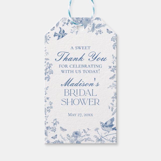 Étiquettes-cadeau Toile Bleue De Jouy Fête des mariées Privilèges (Devant)