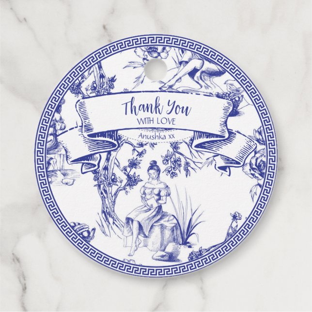 Étiquettes Cadeau Toile bleue et blanche (Dos)