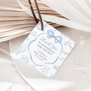Étiquettes Cadeau Toile de Jouy Blue Bow Chinoiserie Baby shower gar