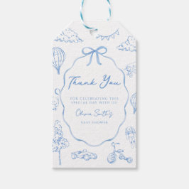 Étiquettes-cadeau Toile De Jouy Blue Boy Baby Shower Remerciement 