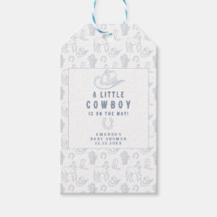 Étiquettes-cadeau Toile de Jouy Blue Cowboy Baby shower occidental