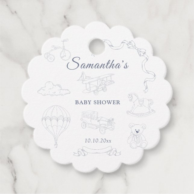 Étiquettes Cadeau Toile de Jouy Nursery Baby Shower (Devant)
