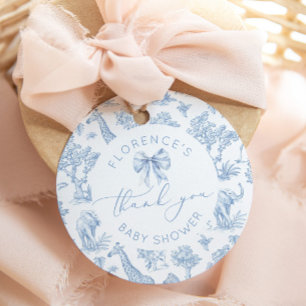 Étiquettes Cadeau Toile de Jouy Safari animaux Baby shower merci