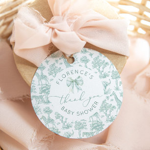 Étiquettes Cadeau Toile de jouy Safari Sage Baby shower merci