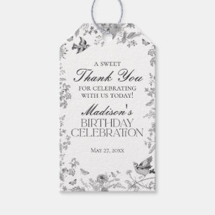 Étiquettes-cadeau Toile Noire De Jouy Fleur Fête d'Anniversaire Fave