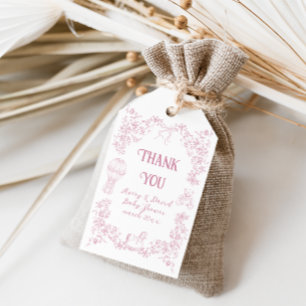 Étiquettes-cadeau Toile rose Whimsical Floral Bow Girl Baby shower