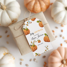 Étiquettes-cadeau tomber amoureux citrouille baby shower floral Invi