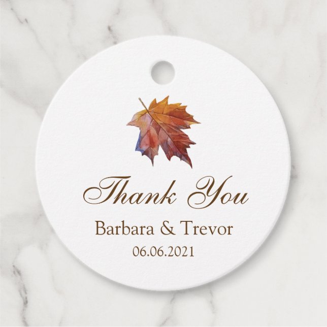 Étiquettes Cadeau Tomber dans l'amour Aquarelle Feuille Mariage Merc (Devant)