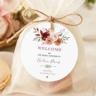 Étiquettes Cadeau Tomber en amour Floral Rustique Bourgogne Personna