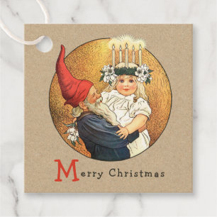 Étiquettes Cadeau Tomte de Noël et petite fille douce Lucia CC1185