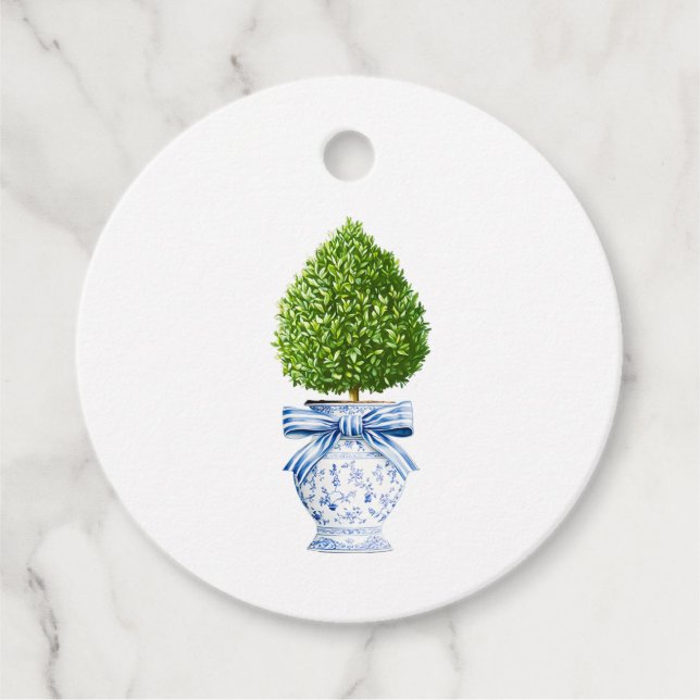 Étiquettes Cadeau Topiaire de la Chinoiserie Bleue & Blanc (Devant)