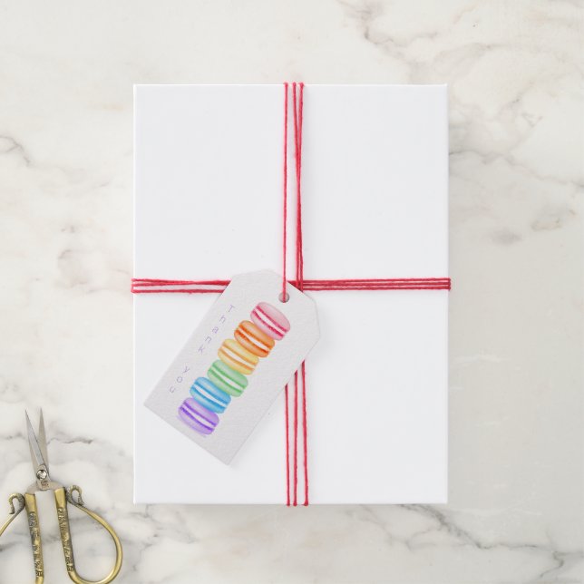 Étiquettes-cadeau topsy turvy rainbow macarons merci (Avec de la ficelle)