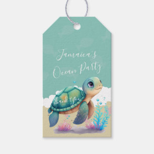 Étiquettes-cadeau Tortue Aquarelle Océan Plage Anniversaire Merci  