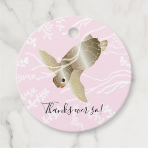 Étiquettes Cadeau Tortue de mer baby shower rose