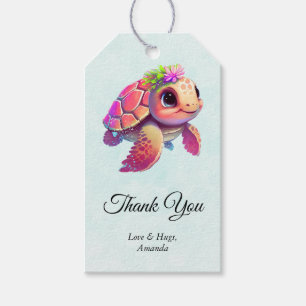Étiquettes-cadeau Tortue de mer rose Whimsical & Merci mignon