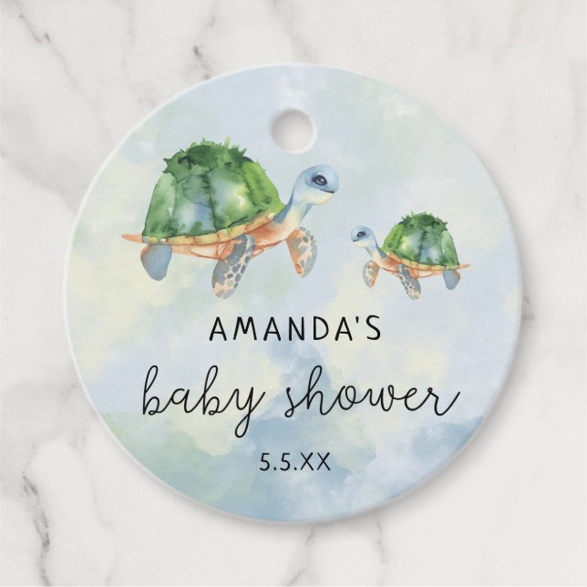 Étiquettes Cadeau Tortue marine - baby shower (Devant)