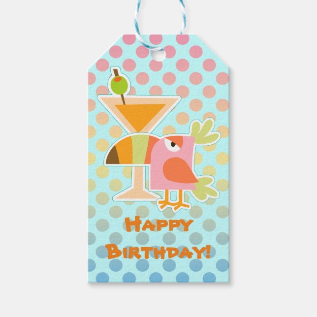 Étiquettes-cadeau Toucan Bird Martini Polka Dot Anniversaire (Devant)