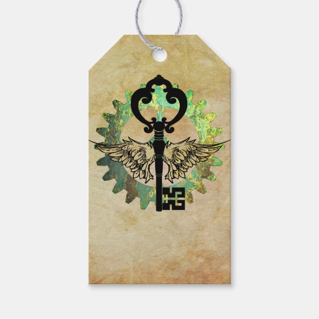 Étiquettes-cadeau Touche aile Steampunk et conception de roulette Co (Devant)