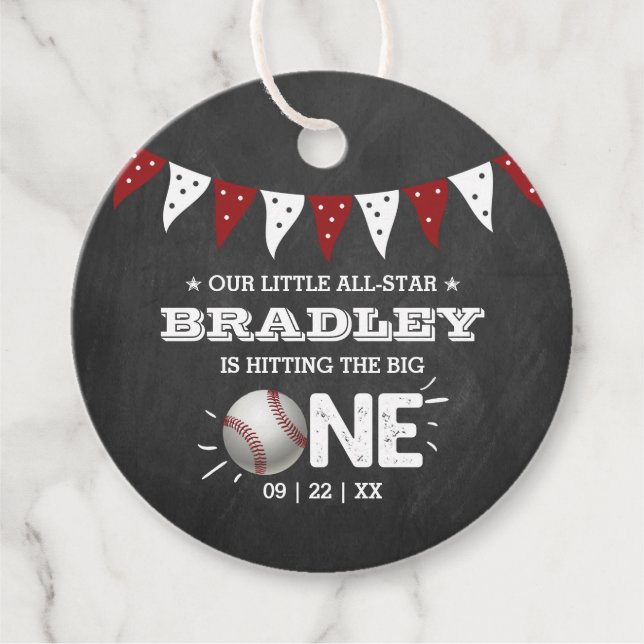 Étiquettes Cadeau Toucher Le Grand | Baseball 1er anniversaire (Devant)