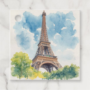 Étiquettes Cadeau Tour Eiffel Aquarelle Paris France Peint