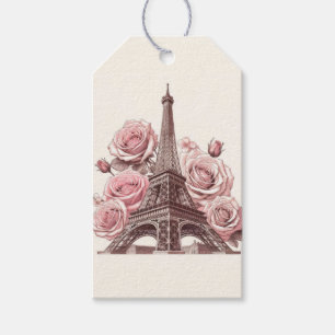 Étiquettes-cadeau Tour Eiffel de Paris & Roses roses