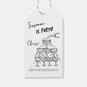 Étiquettes-cadeau Tour funky de champagne pour les 40 ans