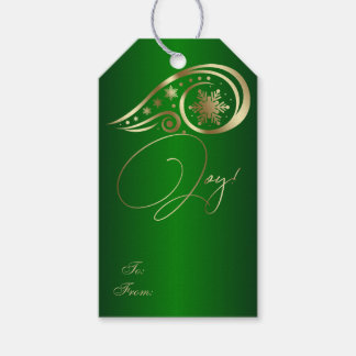 Étiquettes-cadeau Tourbillons et flocons de neige Vert et or