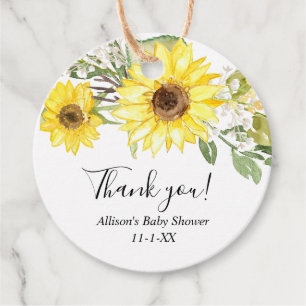 Étiquettes Cadeau Tournesol aquarelle vert tournesol jaune