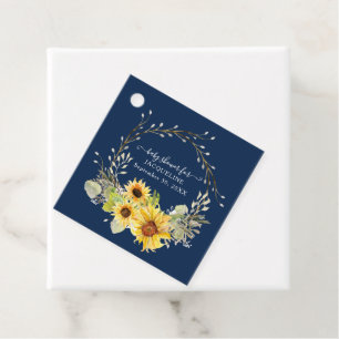 Étiquettes Cadeau Tournesol Floral Marine Bleu Rustique Verdure Wrea